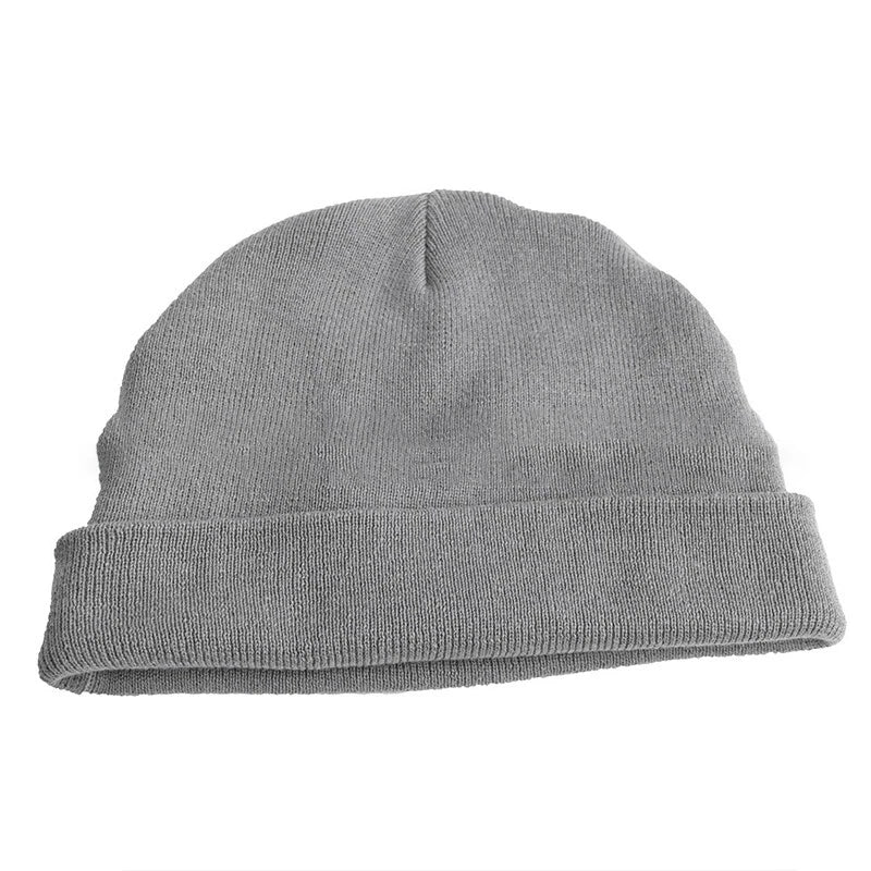 Gray knit beanie on a white background