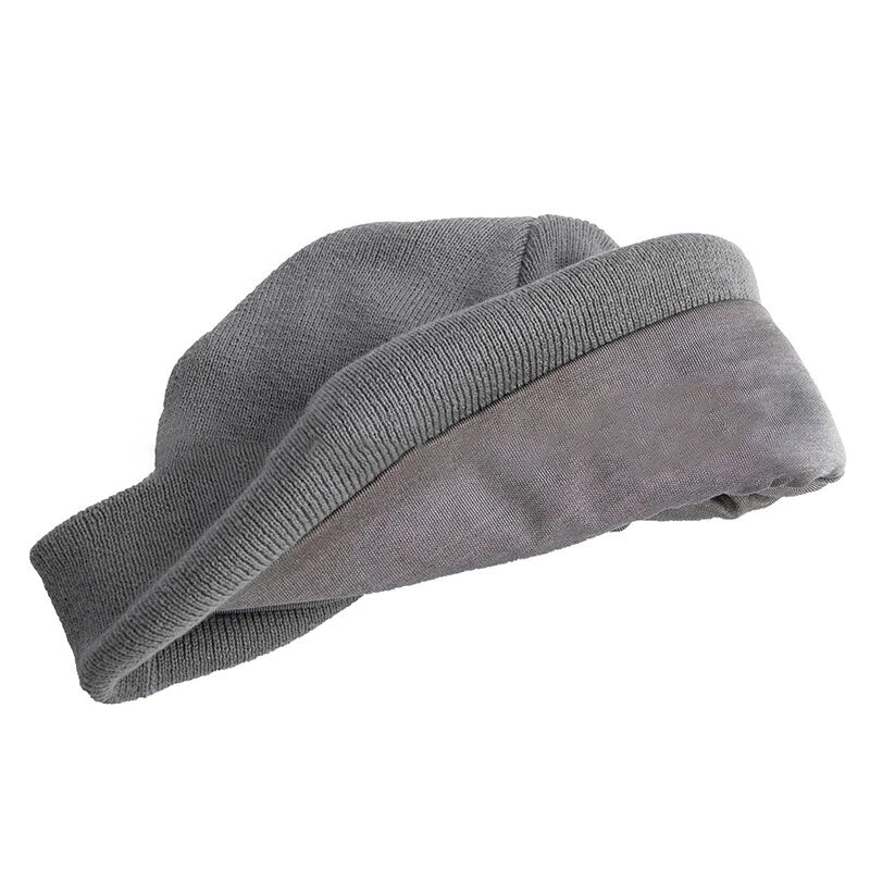Gray knit beanie on a white background