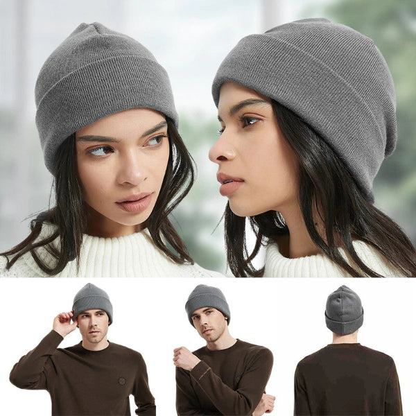 Gray beanie worn by multiple people in different settings