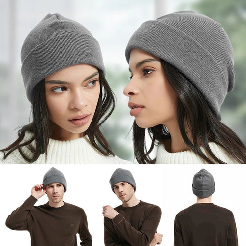 Gray beanie worn by multiple people in different settings